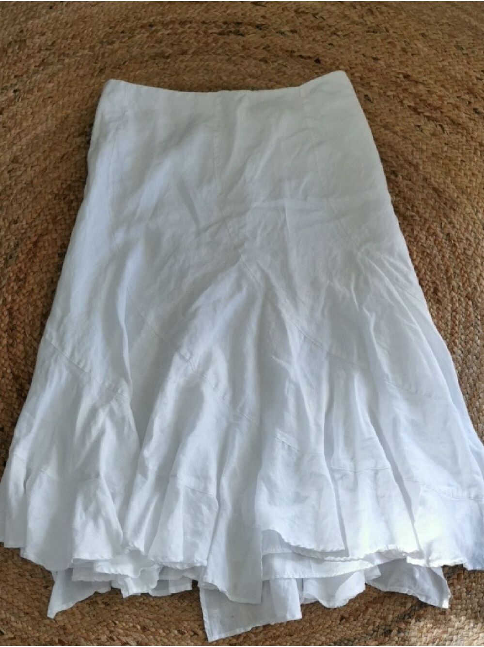 Melanie Lyne 100% Linen A-line White Beachy Boho Lined Maxi Skirt.  Size XL